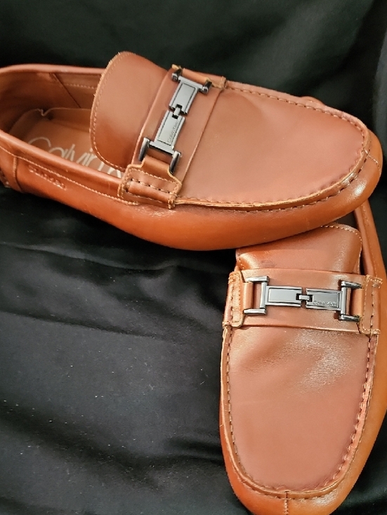 Calvin Klein Men\'s Tan Leather Slip-On Loafers with Silver Bit main image 4